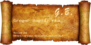 Greger Boglárka névjegykártya
